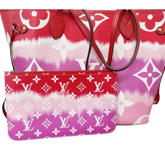 Louis Vuitton Escale Neverfull MM M45127 Rouge Red Pink Watercolor Monogram Tote - Picture 7 of 13